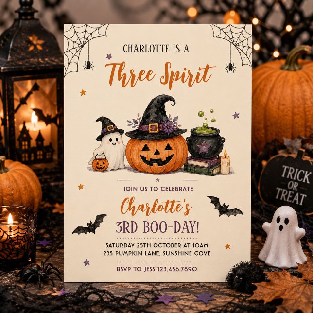 Three Spirit Cute Halloween Ghost 3rd Birthday Invitation (Creator Uploaded)