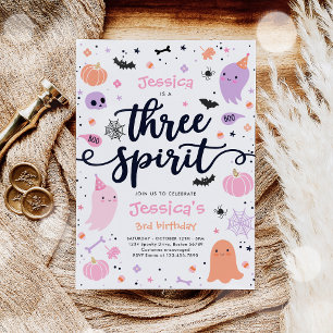 Three Spirit Cute Halloween Ghost 3rd Birthday Invitation