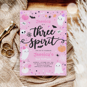 Three Spirit Cute Halloween Ghost 3rd Birthday Invitation