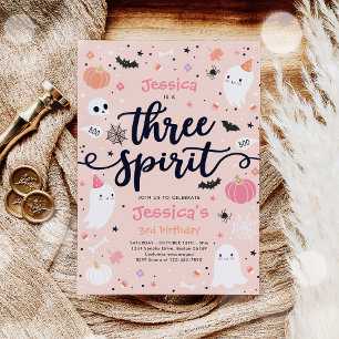 Three Spirit Cute Halloween Ghost 3rd Birthday  Invitation