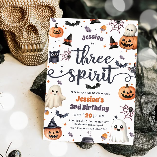 Three Spirit Cute Halloween Ghost 3rd Birthday Invitation (Creator Uploaded)
