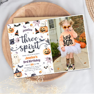 Three Spirit Cute Halloween Ghost 3rd Birthday Invitation