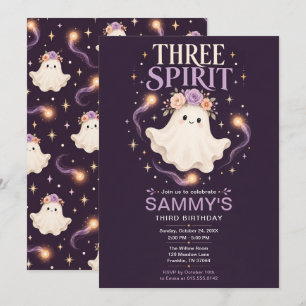 Three Spirit Floral Ghost Halloween 3rd Birthday Invitation