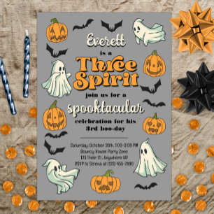 Three Spirit Ghost Third Halloween Fall Birthday Invitation
