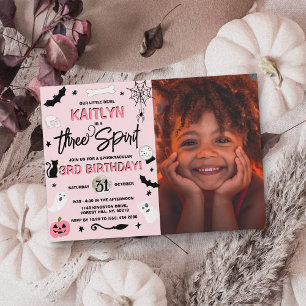 Three Spirit! Girls Halloween 3rd Birthday Photo Invitation