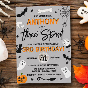 Three Spirit! Halloween 3rd Birthday Invitation