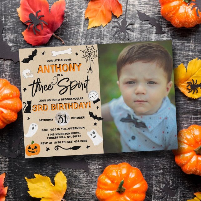 Three Spirit! Halloween 3rd Birthday Photo Invitation (Creator Uploaded)