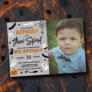 Three Spirit! Halloween 3rd Birthday Photo Invitation