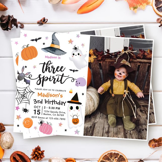 Three Spirit Halloween 3rd Birthday Photo Invitation (Creator Uploaded)