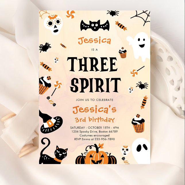 Three Spirit Halloween Cute Ghost Birthday Party Invitation (Creator Uploaded)