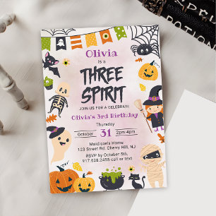 Three Spirit Halloween Cute Ghost Birthday Party Invitation