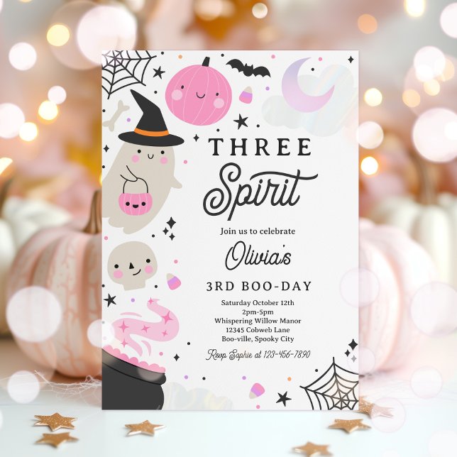Three Spirit Halloween Ghost 3rd Birthday Party Invitation (Creator Uploaded)