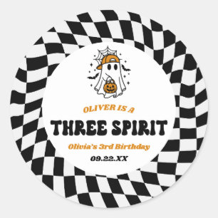 Three Spirit Halloween Retro 3rd Birthday Party Classic Round Sticker