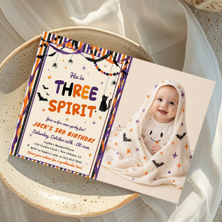 Three Spirit Purple Halloween 3rd Birthday Photo Invitation