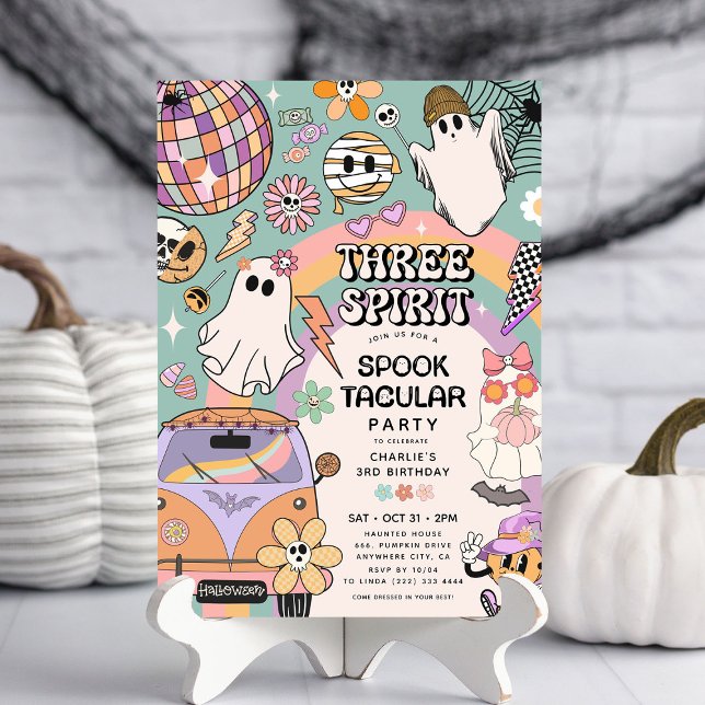 Three Spirit Retro Halloween 3rd Birthday Party  Invitation (Creator Uploaded)