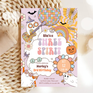 Three Spirit Retro Halloween Party Third Birthday Invitation