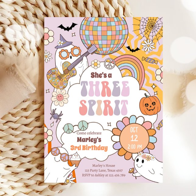 Three Spirit Retro Halloween Party Third Birthday Invitation (Creator Uploaded)
