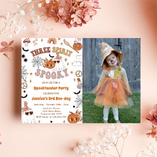 Three Spirit Spooky Cute Groovy Halloween Photo Invitation