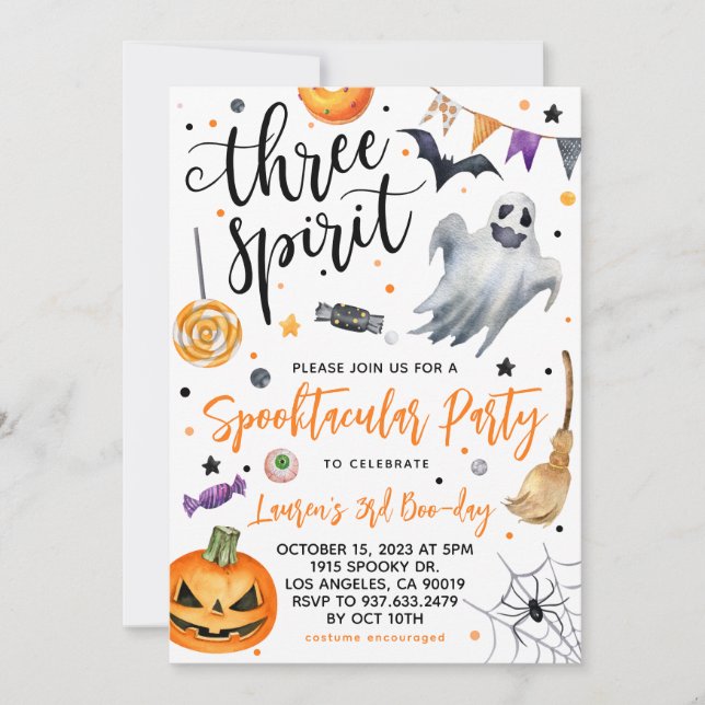 Three Spirit Spooky Halloween Birthday Invitation (Front)