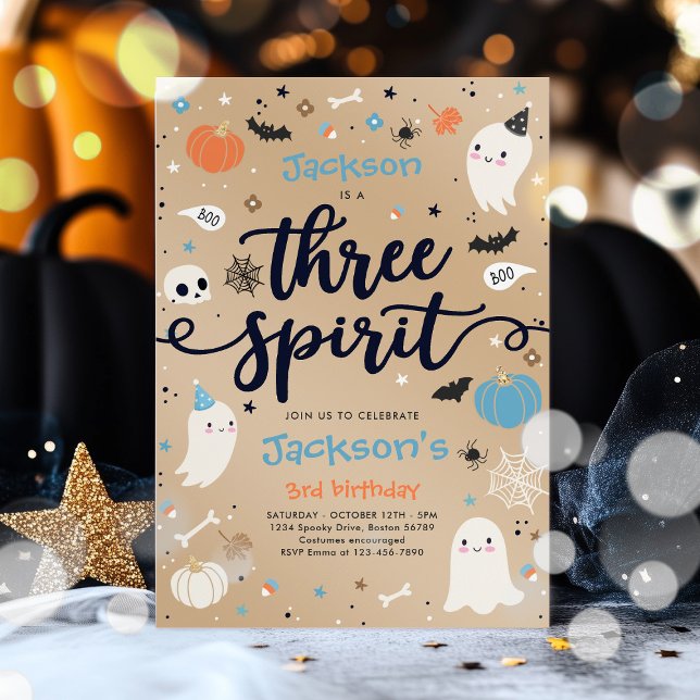Three Spirit Vintage Halloween Ghost 3rd Birthday  Invitation (Creator Uploaded)