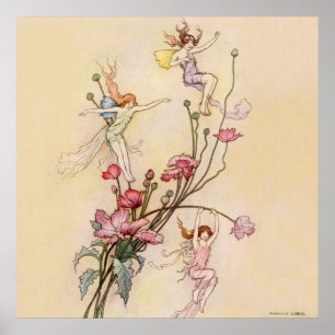 “Three Spirits Mad With Joy” by Warwick Goble Poster