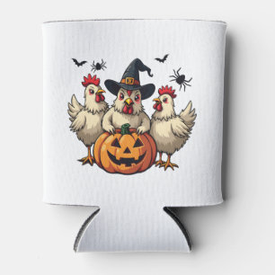 Three Spooky Halloween Chickens Farmer Fall Witch Can Cooler