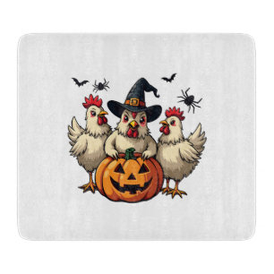 Three Spooky Halloween Chickens Farmer Fall Witch Cutting Board