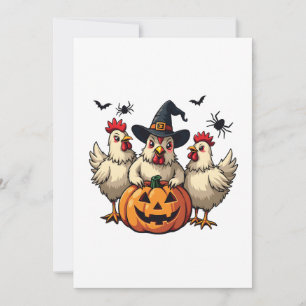 Three Spooky Halloween Chickens Farmer Fall Witch Invitation