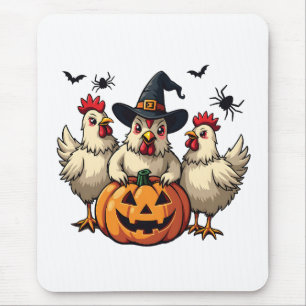 Three Spooky Halloween Chickens Farmer Fall Witch Mouse Pad