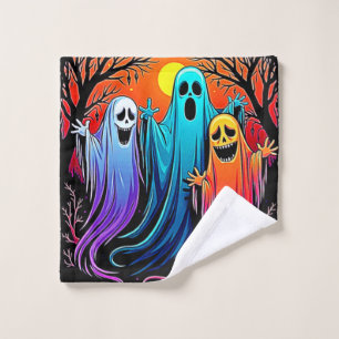 Three Spooky Halloween Ghosts Design Bath Towel Set