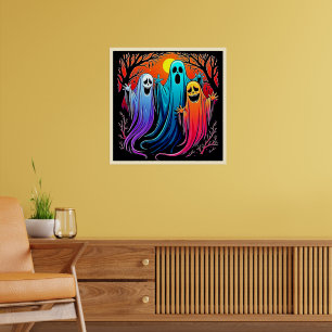 Three Spooky Halloween Ghosts Design Poster