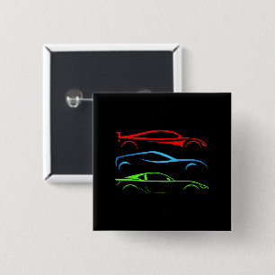 Three Sports Cars 15 Cm Square Badge