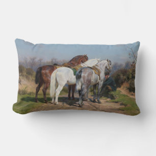 Three Stallion Horses (by Rosa Bonheur) Lumbar Cushion