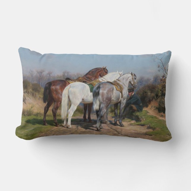 Three Stallion Horses (by Rosa Bonheur) Lumbar Cushion (Front)