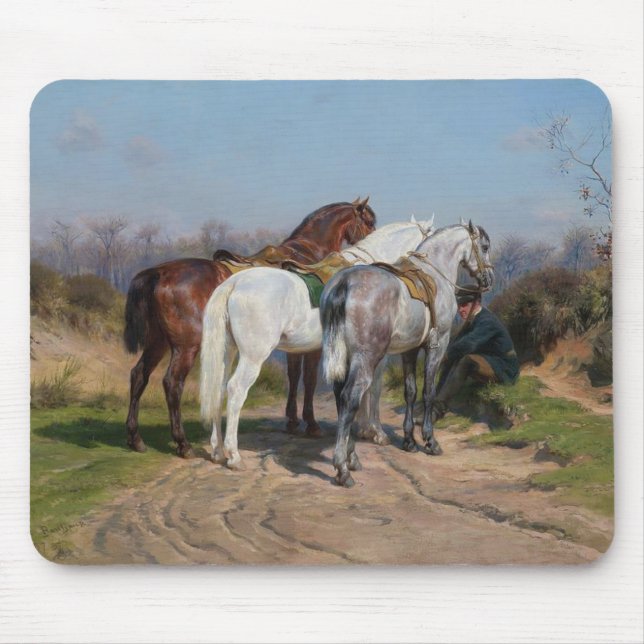 Three Stallion Horses (by Rosa Bonheur) Mouse Pad (Front)
