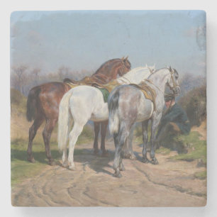 Three Stallion Horses (by Rosa Bonheur) Stone Coaster