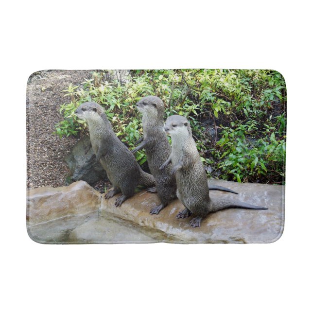 Three Standing Wise Otters, Memory Foam Bath Mat (Front)