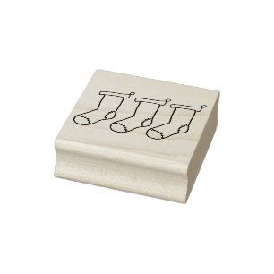 Three Stockings Wooden Block Mounted Rubber Stamp