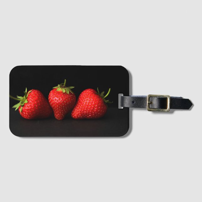 Three Strawberries On Black bc ltcnm Luggage Tag (Front Horizontal)