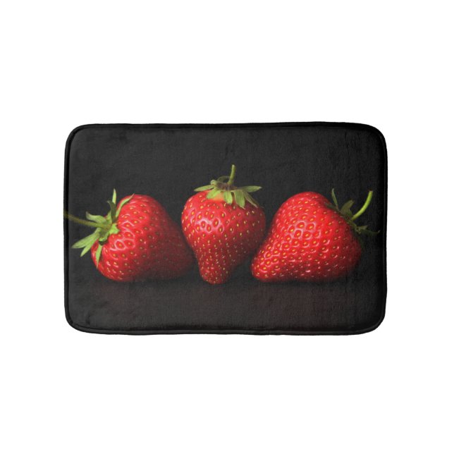 Three Strawberries On Black bmcna Bath Mat (Front)