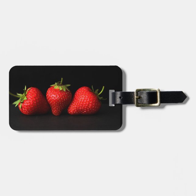 Three Strawberries On Black cd ltcna Luggage Tag (Front Horizontal)