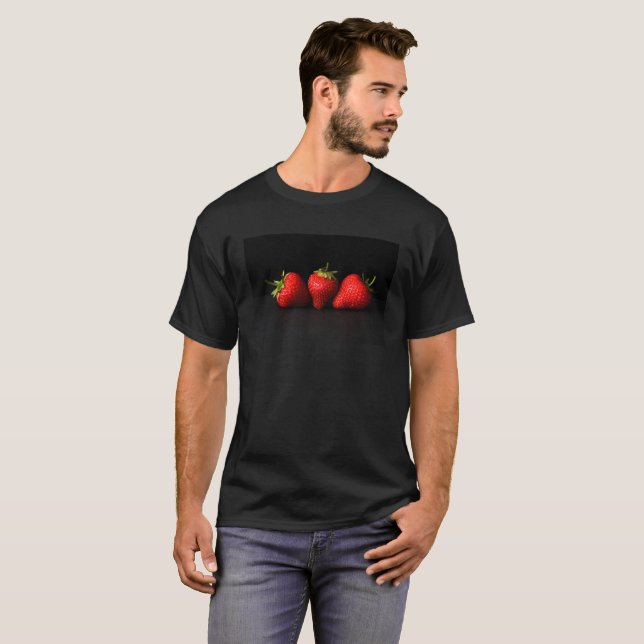 Three Strawberries On Black mca T-Shirt (Front Full)