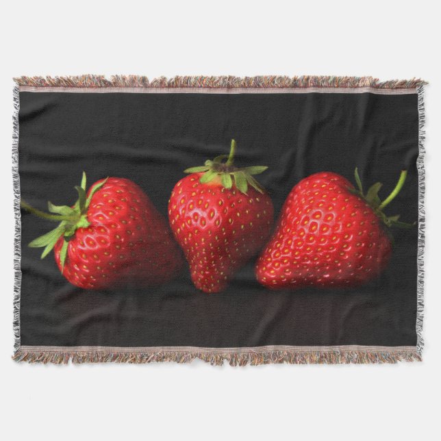 Three Strawberries On Black tbcnm Throw Blanket (Front)