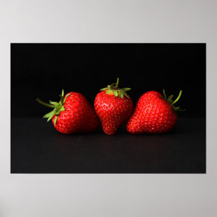 Three Strawberries On Black wapcna Poster