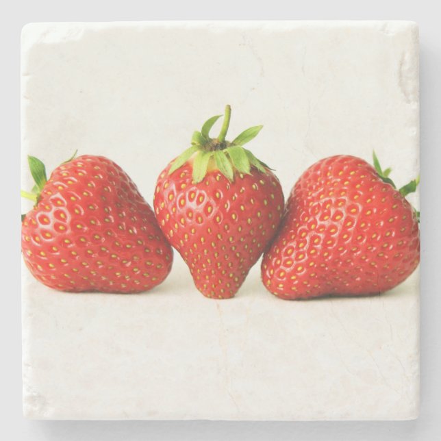 Three Strawberries On White coastercnm Stone Coaster (Front)