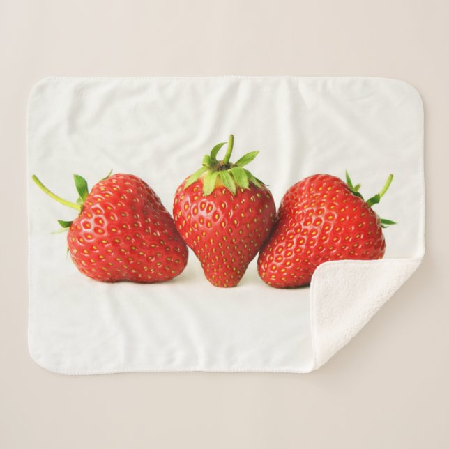 Three Strawberries On White sbcna Sherpa Blanket (Front (Horizontal))