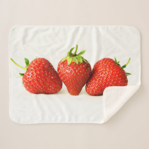 Three Strawberries On White sbcnm Sherpa Blanket