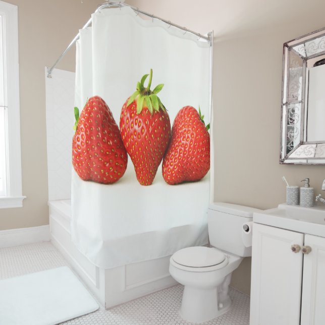 Three Strawberries On White sccna Shower Curtain (In Situ)