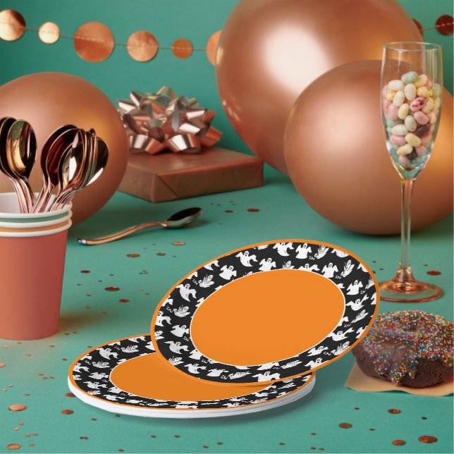 Three Styles Flying Ghosts On Halloween Colours Paper Plate (Multi)