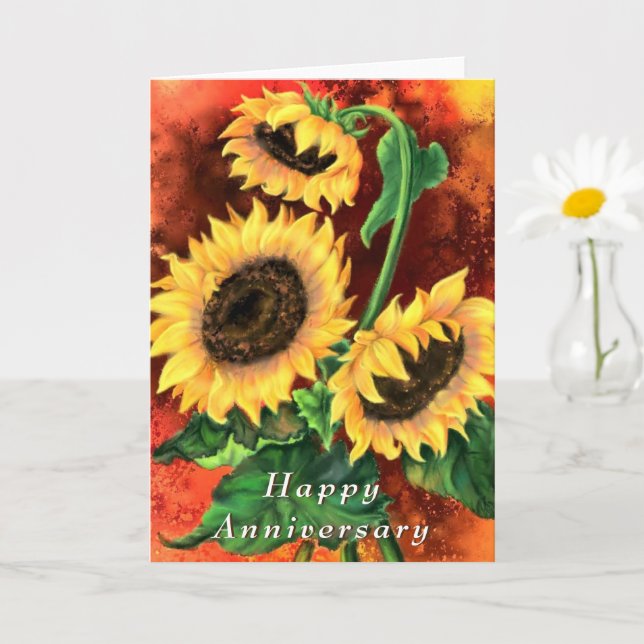 Three Sunflowers Anniversary Card (Small Plant)